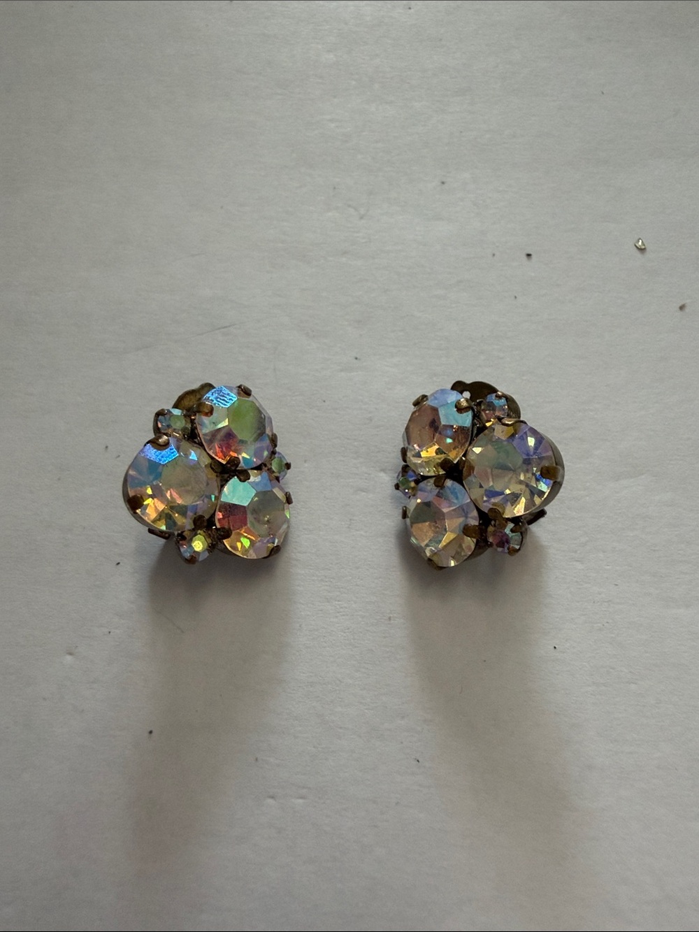 Vintage Aurora Crystal Cluster Clip-On Earrings - Iridescent